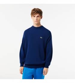 Lacoste für Herren. AH0532_F9F Pullover in entspannter Passform aus navyfarbener Wolle (M), Lässig, Langarm, Marine von Lacoste