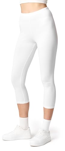 Ladeheid Leggings Damen 3/4 Baumwolle bequem und atmungsaktiv Capri Leggings Damen für Sommer LA40-132 (Weiß, XS) von Ladeheid