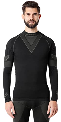 Ladeheid Thermounterwäsche Herren Funktionsunterwäsche langarm Shirt Thermo Unterhemd LAGI001 (Schwarz/Khaki, XXL) von Ladeheid