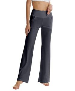 LaiEr Damen Bootcut Yogahose mit Taschen, hohe Taille, ausgestelltes Bootleg Yoga Workout Hose mit Seitentaschen, Dunkelgrau,S von LaiEr