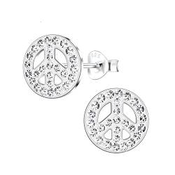 Laimons Kinder Mädchen-Ohrstecker Peace mit Glitzer 10mm aus Sterling Silber 925 (Weiß) von Laimons