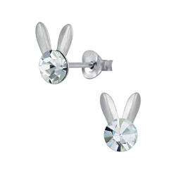 Laimons Mädchen Kinder-Ohrstecker Ohrringe Kinderschmuck Hase Kaninchen Ohren Häschen weiß mit Glitzer 9 mm Sterling Silber 925 von Laimons