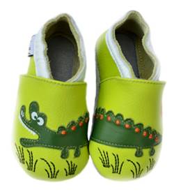 Lait et Miel Leder Lauflernschuhe Krabbelschuhe Babyschuhe mit Motiv Krokodil grün green 0-6 Monate von Lait Et Miel