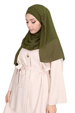 Hijab zum Einfädeln, komplett Crêpe-Chiffon, mit integrierter Mütze Gr. Einheitsgröße, grün (vert kaki) von Lamis Hijab