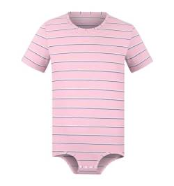 Landofgenie Herren Onesie Pyjamas Druckknopf Schritt Shirt Bodysuit Kurzarm Romper Pyjama Gestreifte Onesie Rosa XS von Landofgenie