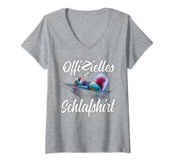 Damen Eichhörnchen Offizielles Schlafshirt Tier Wald Cyberpunk Süß T-Shirt mit V-Ausschnitt von Langschläfer Geschenkidee Spruch Herren Damen