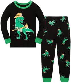 Jungen Schlafanzug Dinosaurier Kinder Nachtwäsche Langarm Baumwolle Winter Weihnachten Pyjama Set Größe 116, 5-6 Jahre von Langubaby