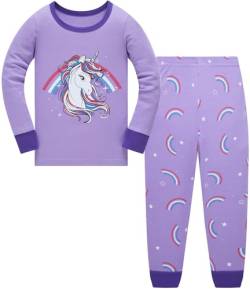 Kinder Mädchen Schlafanzüge Einhorn Langarm 100% Baumwolle Nachtwäsche Winter Weihnachten Pyjama Set Größe 140, 9-10 Jahre von Langubaby