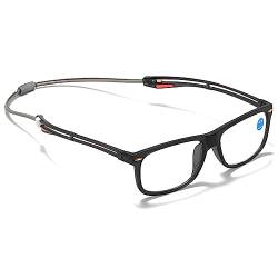 Lanomi Lesebrille Damen Herren Lesehilfe Blaulichtfilter mit Magnet Einstellbare Bügel Magnetverschluss Clip Sehhilfe zum Umhängen Magnetbrille mit Stärke Schwarz 2.0 von Lanomi