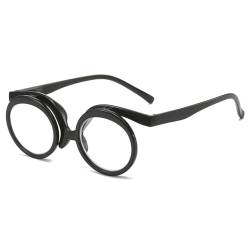 Lanomi Lesebrille Damen Herren klappbare Lesehilfe Kunststoff Makeup Sehhilfe Rund 90 Grad Flip Up Brille mit Stärke Schwarz 1.5 von Lanomi