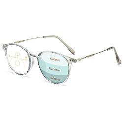 Lanomi Progressive Multifokale Lesebrille Blaulichtfilter Damen Herren Rund Gleitsichtbrille Lesehilfe Sehhilfe UV400 Schutz Brille mit Stärke Grau(Multifokale) 3.5 von Lanomi