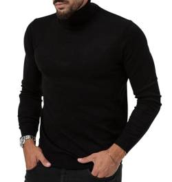 Lanomi Rollkragenpullover Herren Langarm Baumwolle Feinstrick Dünn Sweatshirt Hoher Kragen Winterpullover Einfarbig Rundhals Pulli Slim Fit Langarmshirt Schwarz L von Lanomi