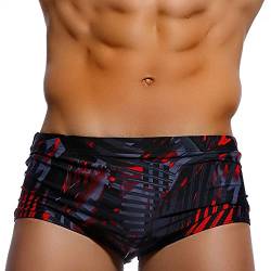 Lantra Besa Herren Kurze Badehose Slip bis Trunks für Sommer Schwimmen MEHRWEG CU (Typ 6) - Schwarz-Rot (XXL, um 2 Größen Kleiner als DE Norm) von Lantra Besa