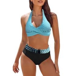 Laonajkd Bikini Damen Bauchweg Große Brüste Badeanzug High Waist Push Up Bikinis für Damen V Ausschnitt überkreuztes Blumenmuster Bademode Bauchkontrolle Bikini Zweiteilige Bademode Swimsuit von Laonajkd