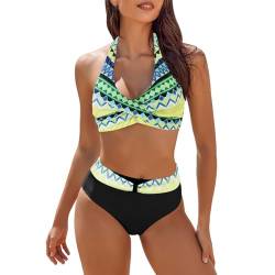 Laonajkd Bikini Damen Bauchweg Große Brüste Badeanzug High Waist Push Up Bikinis für Damen V Ausschnitt überkreuztes Blumenmuster Bademode Bauchkontrolle Bikini Zweiteilige Bademode Swimsuit von Laonajkd