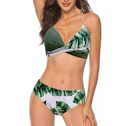 Laonajkd Bikini Damen Push Up Sexy Cross Back Badeanzüge Farbblock Gepolsterter Bikini Set Zweiteilige Bademode Strandkleidung Frau Neckholder Triangel Oberteil Bikinihose Swimsuit von Laonajkd