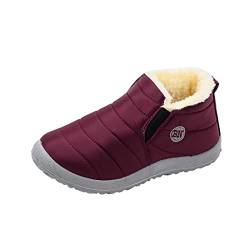 Laonajkd Damen Winter Flache Wasserdichte und Warme Kurze Schneestiefel mit Wildleder für Frauen Flachem Boden Warmfutter Winterschuhe Rutschfeste Schlupfstiefel Drei Farben : Rot, Schwarz und Blau von Laonajkd