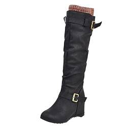 Laonajkd Mittelstiefel Damen Elegant Modische SpitzeStiefeletten Damen Mit Absatz Warm Gefütterte Outdoor Stiefel Gürtelschnalle Bequem Frauen Stiefeletten Warme Damen Winterstiefel von Laonajkd