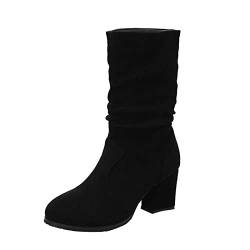 Laonajkd Mittelstiefel Damen Sommer Elegante Warm Plush Gefütterte Winterstiefel Ritterschuhe Frauen Stiefeletten Bequeme Stiefel Damen Schwarz Spitz Outdoor Stiefel Kleidschuhe von Laonajkd