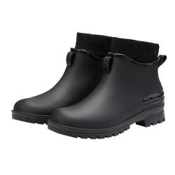 Laquieio Männer Frauen Regen Slip Casual Schuhe Kurz Auf Stiefel Wasser Ankle Outdoor Mode männer Casual Schuhe Gepolsterte Warme Regen schuhe Herren Schuhe 42 Schwarz (Black, 39) von Laquieio