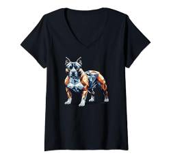 Damen Geometric Art American Staffordshire Terrier AmStaff T-Shirt mit V-Ausschnitt von Laroli Aesthetic Art