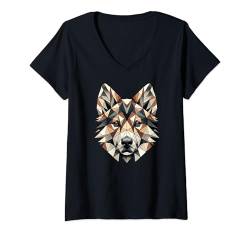 Damen Geometric Art Canaan Dog T-Shirt mit V-Ausschnitt von Laroli Aesthetic Art