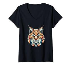 Damen Geometric Art Luchs Bobcat Luchse Wildkatze T-Shirt mit V-Ausschnitt von Laroli Aesthetic Art