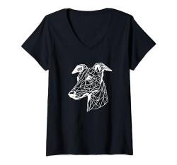 Damen Geometric Line Art Greyhound Dog Italian Greyhounds T-Shirt mit V-Ausschnitt von Laroli Aesthetic Art