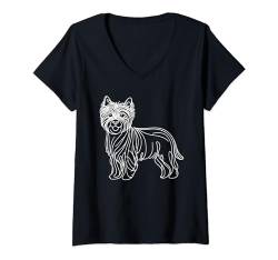 Damen Line Art West Highland White Terrier Westie Terriers T-Shirt mit V-Ausschnitt von Laroli Aesthetic Art