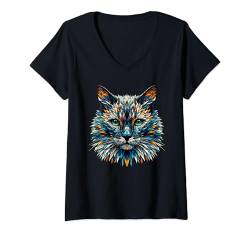 Damen Polygon Art Bombay Cat T-Shirt mit V-Ausschnitt von Laroli Aesthetic Art
