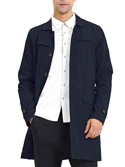 Lars Amadeus Herren Langarm Umlegekragen Einreihiger Trenchcoat Mantel Navy blau S von Lars Amadeus