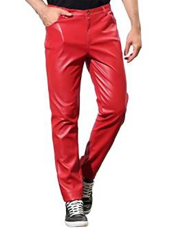 Lars Amadeus Herren Schmale Fit Glänzende Metallic Night Club Disco Kunstlederhose Hose rot M von Lars Amadeus