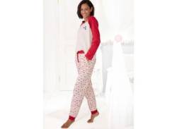 Schlafanzug LASCANA Gr. 32/34, rot (rot, ecru, gemustert) Damen Homewear-Sets Pyjamas mit winterlichen Motiven von Lascana