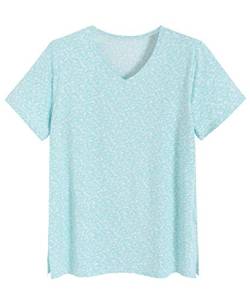 Latuza Damen Bambus Viskose Schlaf T-Shirt V-Ausschnitt Pyjama Top, Aqua Rose, 4XL Große Größen von Latuza