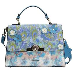 Laura Vita Damen Handtasche Umhängetasche Sperrverschluss Blüten Sommer Astry, Farbe:Blau von Laura Vita