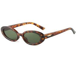 Laurinny Trendy Oval Sonnenbrille für Damen und Herren Retro 90ER Runde Sonnenbrillen(Leopard/Grün) von Laurinny