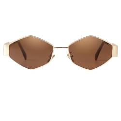 Laurinny Trendy Retro Sonnenbrille für Damen Herren Vintage Hexagonal Metallrahmen Polygon Sonnenbrillen Metall Brille(Gold/Braun) von Laurinny