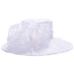 Lawliet Organza-Sonnenhut für Damen, Kirche, Hochzeit, Anlass, Hut mit breiter Krempe, Federhut, weiß, Einheitsgröße von Lawliet