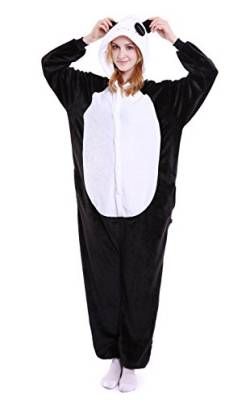 LazLake Adult Panda Pyjama Cosplay Tier Onesie Body Nachtwäsche Kleid Overall Animal Sleepwear Erwachsene Jumpsuit Costume Halloween-Kostüm für Damen, Herren und Jugendliche LDE SHL8-Xiongmao-M von LazLake