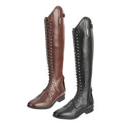 Lazura - Damen Reitstiefel Bologna | Reitstiefel für Damen in Schwarz | Damen Stiefel aus Leder | Polo Reitstiefel mit Schnürung vorn & Reißverschluss hinten | Größe 38 standard von Lazura