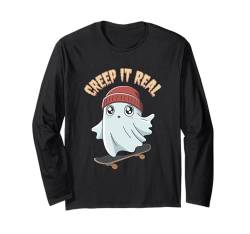 Retro Ghost Skater Creep It Real Skateboard Kinder Halloween Langarmshirt von Lazy Halloween Costume Boys Girls Men Women Tees