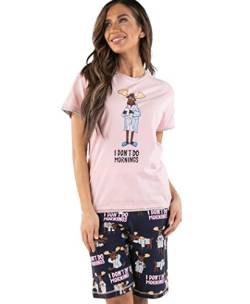 Lazy One Bermuda Kurz- und T-Shirt Set, süßes Pyjama-Lounge-Set für Damen, Sommer Loungewear, Don't Do Mornings Bermuda Short Set, M von Lazy One