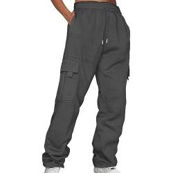 Lazzboy Cargohose Damen Baggy Einfarbig Weite Hose Hip Hop Jogginghose Streetwear Freizeithose Mit Gummizug Oversized Vintage Weites Bein Sweathose Cargo Lange Hosen (Dunkelgrau,5XL) von Lazzboy