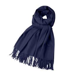 Lazzboy Schal Damen Einfarbig Kuschelige Warme Winter Klassiker Schals Langer Fransen Pashmina Übergroßer Winterschal Schultertuch Deckenschal Weicher Warmer Oversized Poncho (Marine) von Lazzboy