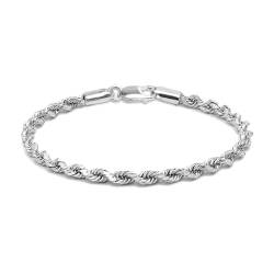 LeCalla Links Sterling Silber Schmuck 4 MM Rope Chain Armband für Teenager Frauen und Männer (6,5, 7, 7,5, 8, 8,5 Zoll) von LeCalla