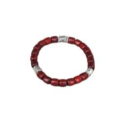 LeGDOr 1 Stück zylindrisches Holzperlen-Chakra-Armband, buddhistisches Yoga-Beten-Charm-Strang-Armband für Männer und Frauen, Vintage-Rot von LeGDOr