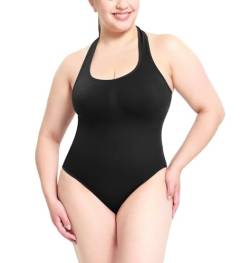 LeapBeast Neckholder Body Damen, Shaping Body Thong Sculpting Korsett Bauchweg, Tank Top Jumpsuit Figurformender Body Shaper, Ausgehen-Tanktops Shaper Bodysuit (Schwarz, 3XL) von LeapBeast