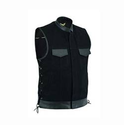 Leatherick Herren seite geschnürtes Anarchy Club Leder Trim Denim motorradfahrer Weste mit tief taschen schwarz - 5XL von Leatherick