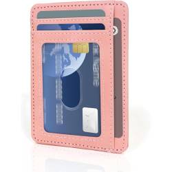 RFID-blockierende Damen-Geldbörse aus Leder, schmal, mit Ausweisfenster und Geldscheinfächern, rose, 11.4 x 8 x 0.4 cm, Casual von Ledander