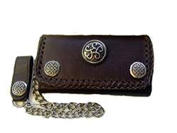 Biker Leder Geldbörse Wallet Ziernieten Celtic Knoten Wikinger Lederfarbe Braun Kette mit Schlaufe und Druckknopf von Lederecke Konstanz